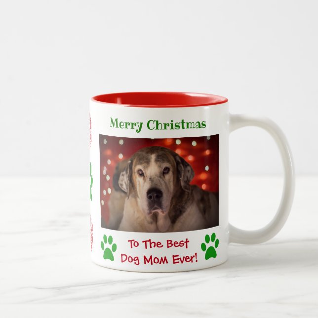Christmas Best Dog Mum Ever Pet Photo Two-Tone Coffee Mug (Right)