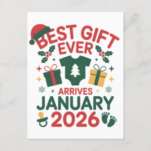 Christmas Best Gift Arrives January 2026 Couples Announcement Postcard