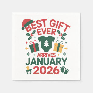 Christmas Best Gift Arrives January 2026 Couples Napkin
