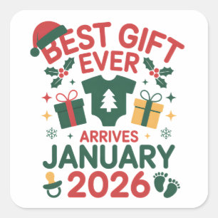 Christmas Best Gift Arrives January 2026 Couples Square Sticker