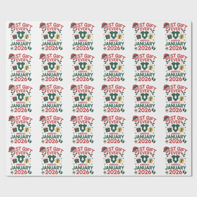 Christmas Best Gift Arrives January 2026 Couples Wrapping Paper (Flat)