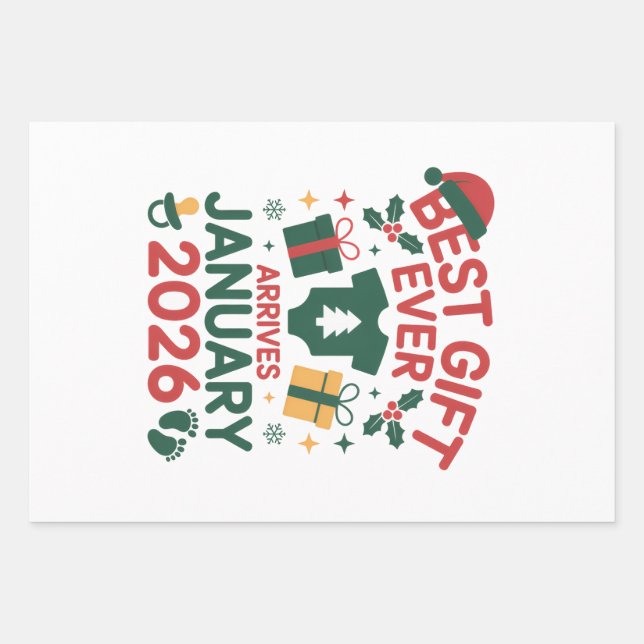 Christmas Best Gift Arrives January 2026 Couples Wrapping Paper Sheet (Front)