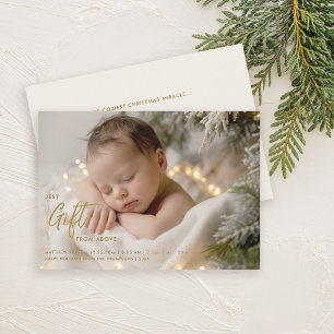 Christmas Best Gift Calligraphy Gold Baby Photo Announcement