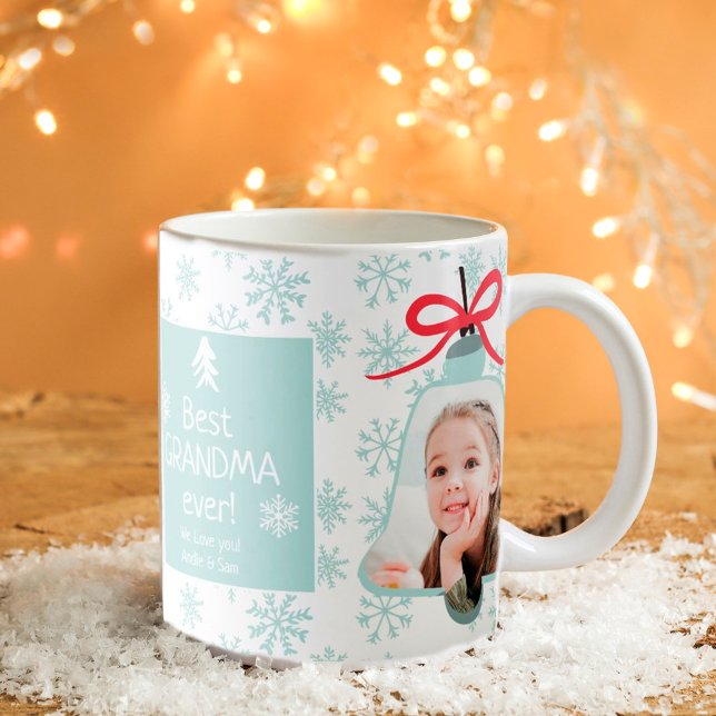 Christmas best grandma bell blue snowflake photo coffee mug (Creator Uploaded)