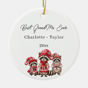 Christmas Best GrandMa Raccoons Kids Watercolor Ceramic Tree Decoration