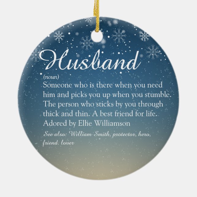 Christmas Best Husband Ever Definition Snowflakes Ceramic Tree Decoration (Back)