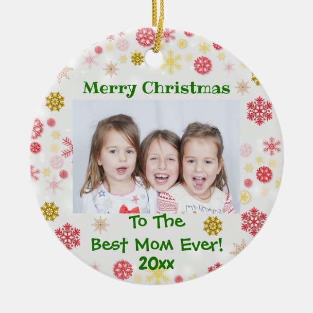 Christmas Best Mom Ever Kids Photo Year Ceramic Tree Decoration (Front)