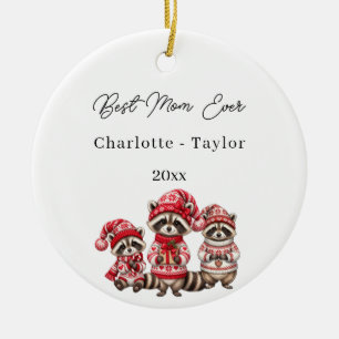 Christmas Best Mum Raccoons Kids Watercolor Ceramic Tree Decoration
