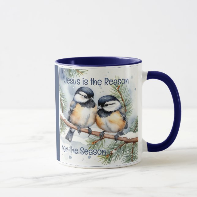 Christmas Bible Quote Cute Chickadee Birds Mug (Right)
