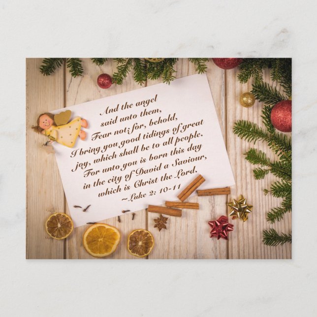 Christmas Bible Verse Luke 2 10-11 The Angel said, Holiday Postcard (Front)