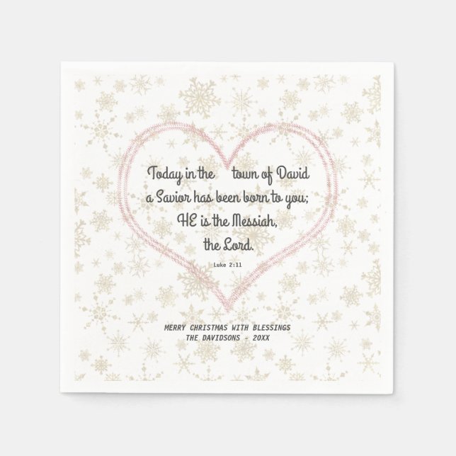Christmas Bible Verse Messiah Gold Heart Napkin (Front)