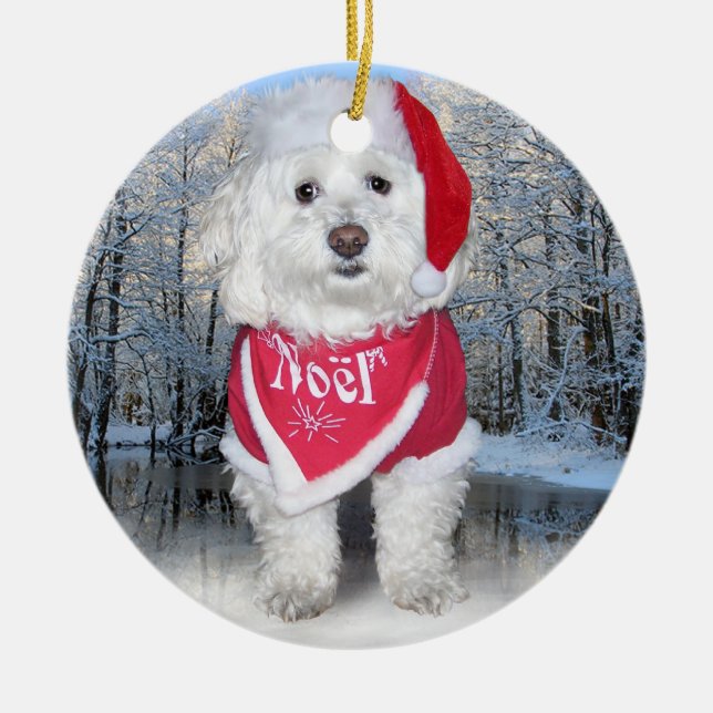 Christmas Bichon Frise Dog Ceramic Tree Decoration (Front)