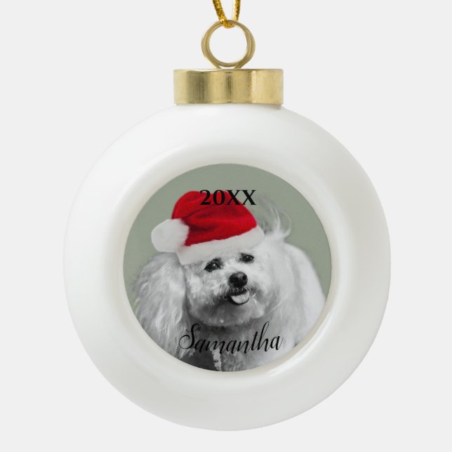 Christmas Bichon Frise dog personalised ornament (Front)