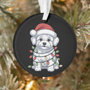 Christmas Bichon Frise Dog Santa Hat Xmas Lights Ornament