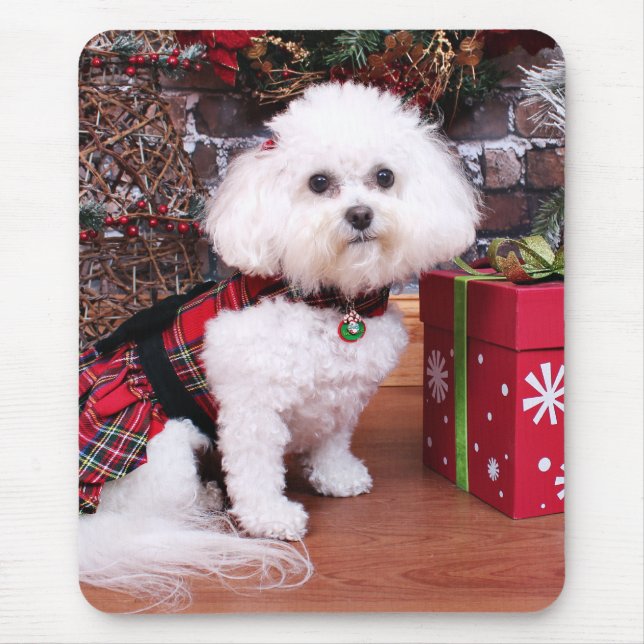 Christmas - Bichon Frise - Mia Mouse Mat (Front)