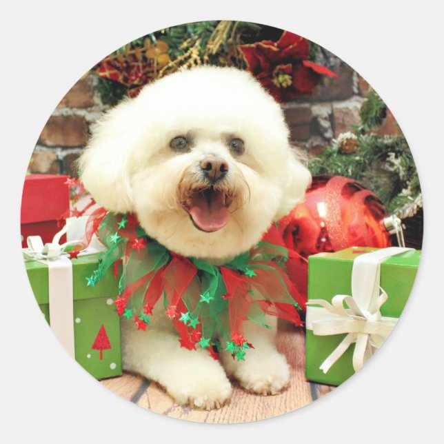 Christmas - Bichon Frise - Mori Classic Round Sticker (Front)