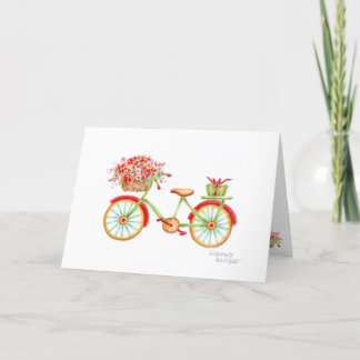 Christmas Bicycle Flower Basket Greeting Card