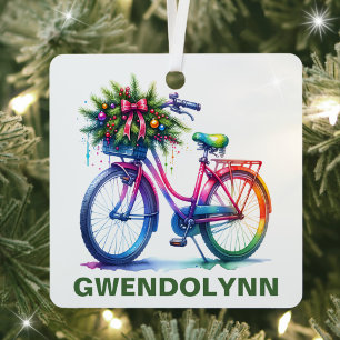 Christmas Bicycle Lover Custom Name Metal Tree Decoration