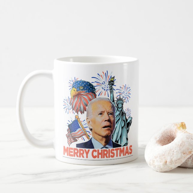 Christmas Biden Funny Joe Biden Confused Xmas Coffee Mug (With Donut)