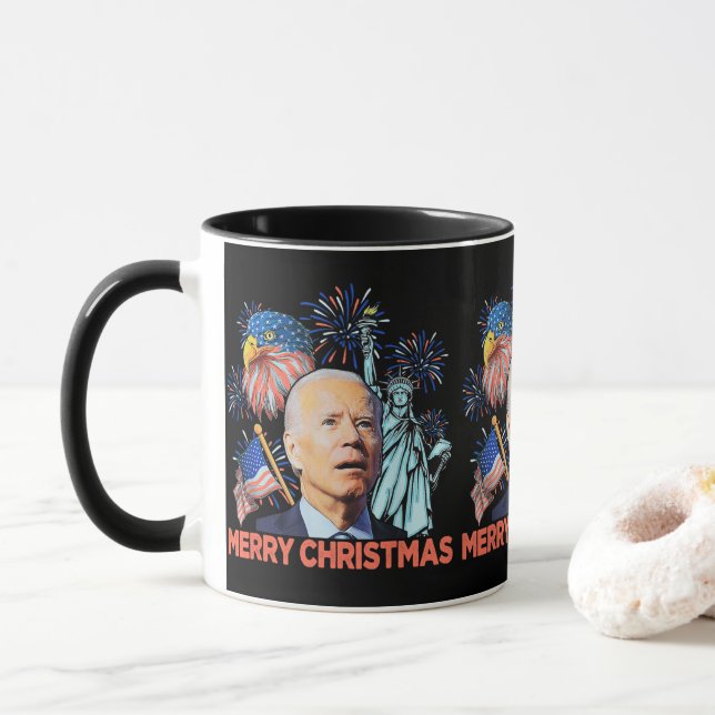 Christmas Biden Funny Joe Biden Confused Xmas Mug (With Donut)