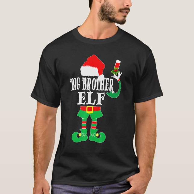 Christmas Big Brother ELF Xmas Pajama Matching Fam T-Shirt (Front)