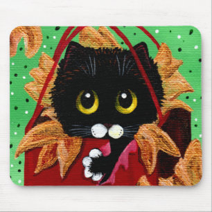 Christmas Big Eyed Black Cat Mouse Mat