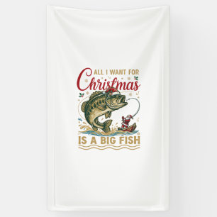 Christmas Big Fish Bass Santa Boat Fishing Banner