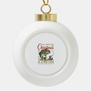 Christmas Big Fish Bass Santa Boat Fishing Ceramic Ball Christmas Ornament
