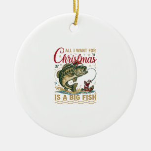 Christmas Big Fish Bass Santa Boat Fishing Ceramic Tree Decoration