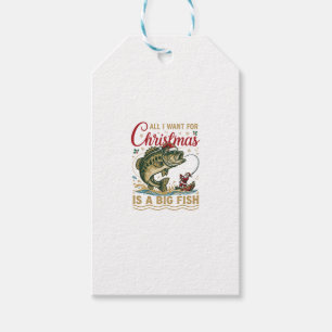 Christmas Big Fish Bass Santa Boat Fishing Gift Tags