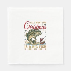 Christmas Big Fish Bass Santa Boat Fishing Napkin