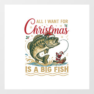 Christmas Big Fish Bass Santa Boat Fishing Window Cling