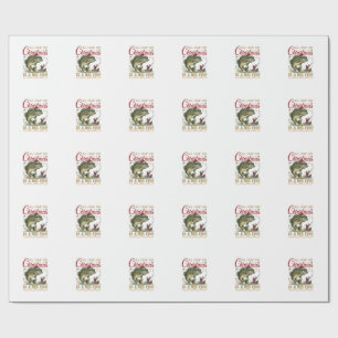 Christmas Big Fish Bass Santa Boat Fishing Wrapping Paper