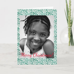Christmas Big White Snowflakes Falling Green Photo Note Card