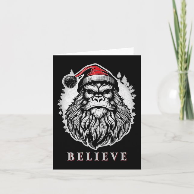 Christmas Bigfoot - Believe in Bigfoot Wearing San Card (Front)