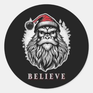 Christmas Bigfoot - Believe in Bigfoot Wearing San Classic Round Sticker