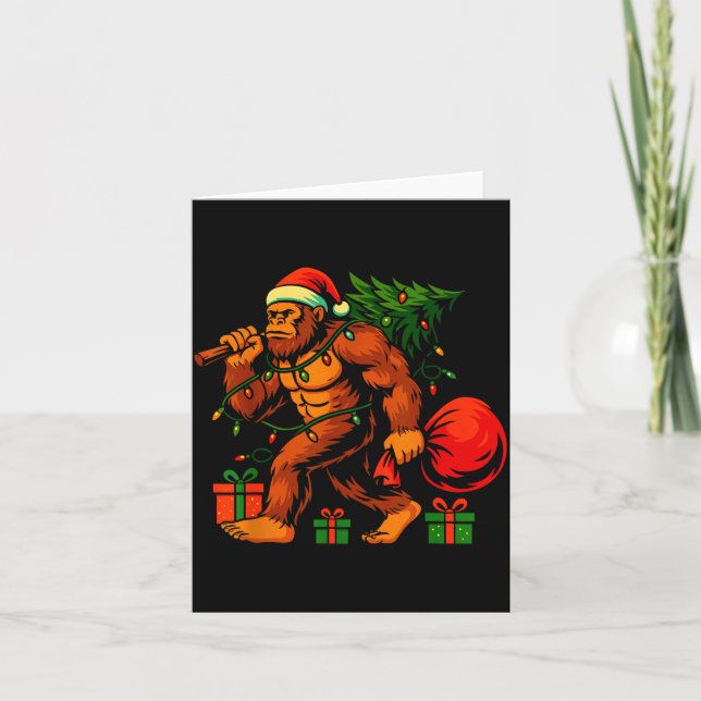 Christmas Bigfoot Costume Men Boy Sasquatch Xmas T Card (Front)