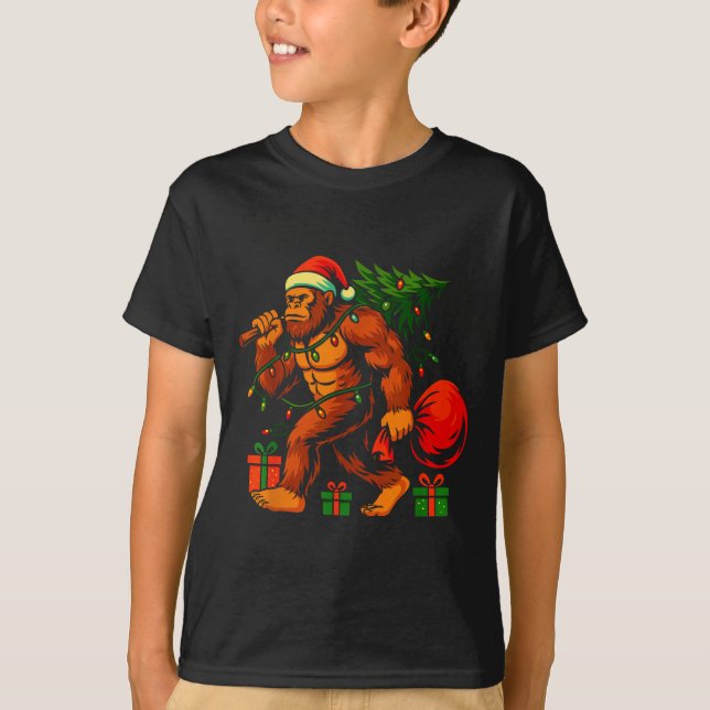 Christmas Bigfoot Costume Men Boy Sasquatch Xmas T T-Shirt (Front)