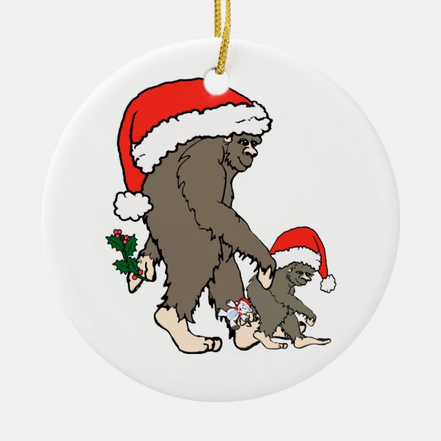 Christmas Bigfoot Family Ceramic Tree Decoration (Front)