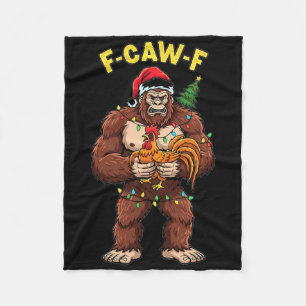 Christmas Bigfoot Holding Chicken Funny Holiday Fleece Blanket