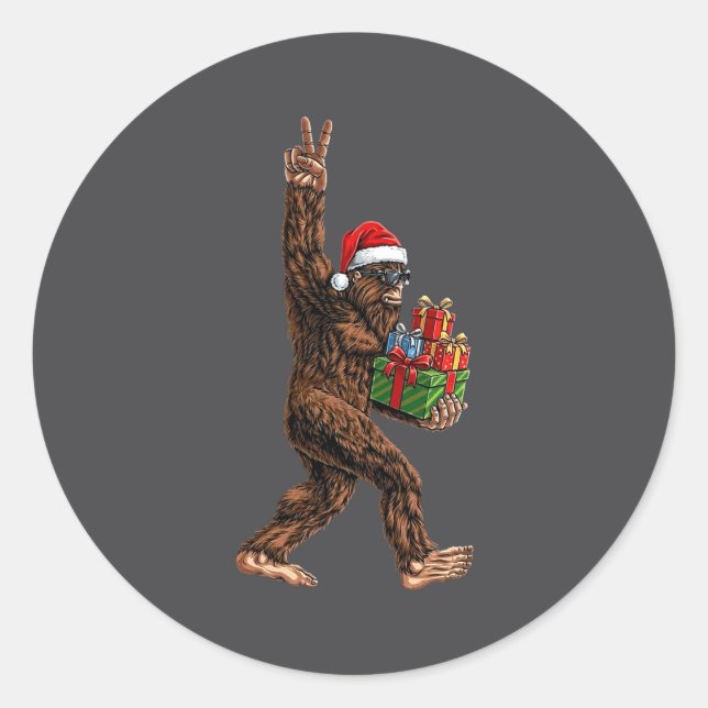Christmas Bigfoot Santa Hat Funny Sasquatch Big Fo Classic Round Sticker (Front)