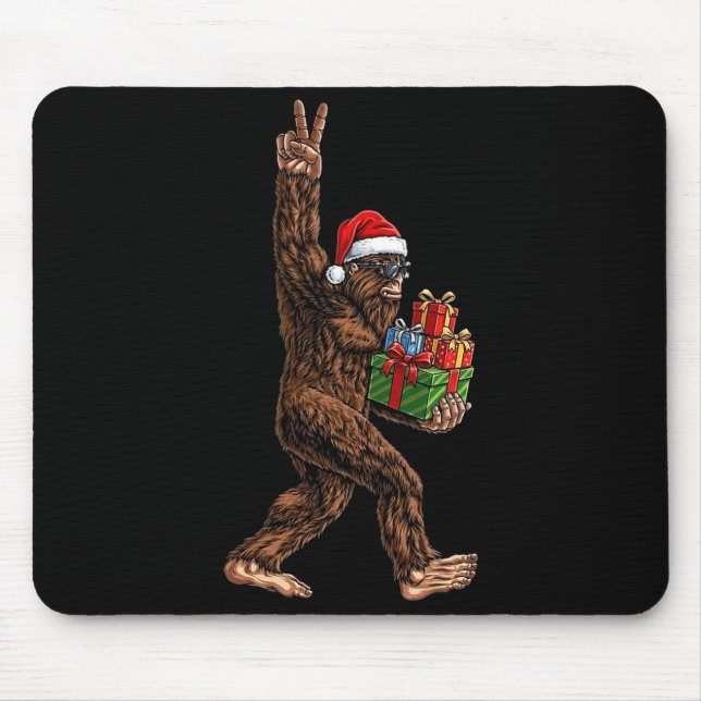 Christmas Bigfoot Santa Hat Funny Sasquatch Big Fo Mouse Mat (Front)
