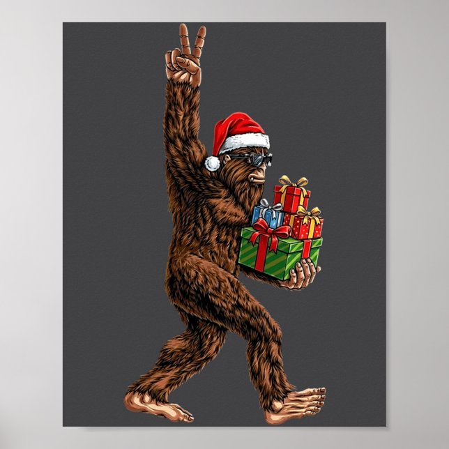 Christmas Bigfoot Santa Hat Funny Sasquatch Big Fo Poster (Front)