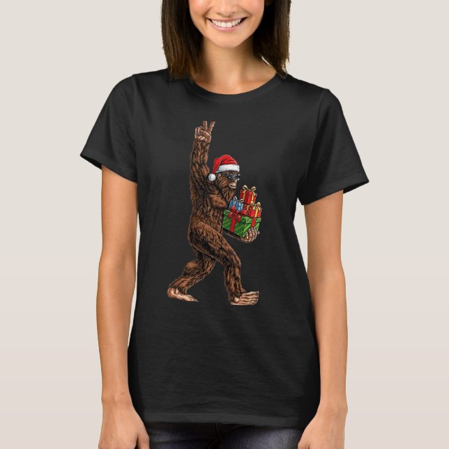 Christmas Bigfoot Santa Hat Funny Sasquatch Big Fo T-Shirt (Front)