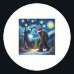 Christmas Bigfoot Santa Hat Van Gogh Starry Night  Classic Round Sticker<br><div class="desc">Christmas Bigfoot Santa Hat Van Gogh Starry Night Holiday _1</div>
