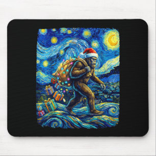 Christmas Bigfoot Santa Hat Van Gogh Starry Night  Mouse Mat