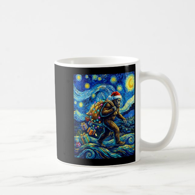 Christmas Bigfoot Santa Hat Van Gogh Walking In St Coffee Mug (Right)