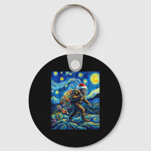 Christmas Bigfoot Santa Hat Van Gogh Walking In St Key Ring