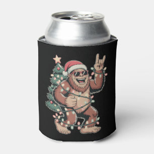 Christmas Bigfoot Sasquatch Santa Hat Xmas Tree Can Cooler