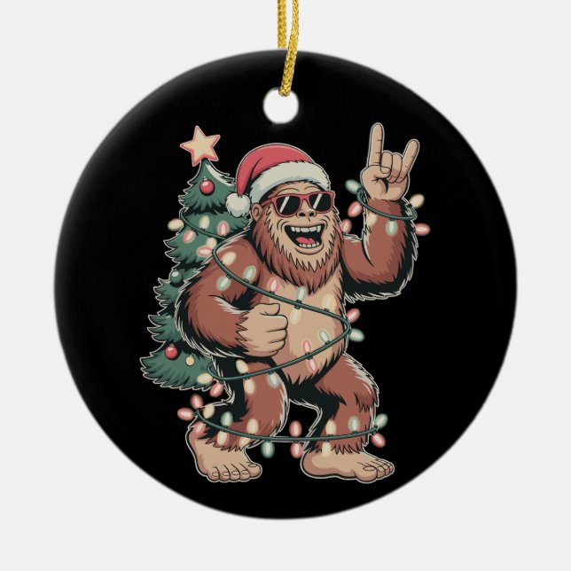Christmas Bigfoot Sasquatch Santa Hat Xmas Tree Ceramic Tree Decoration (Front)